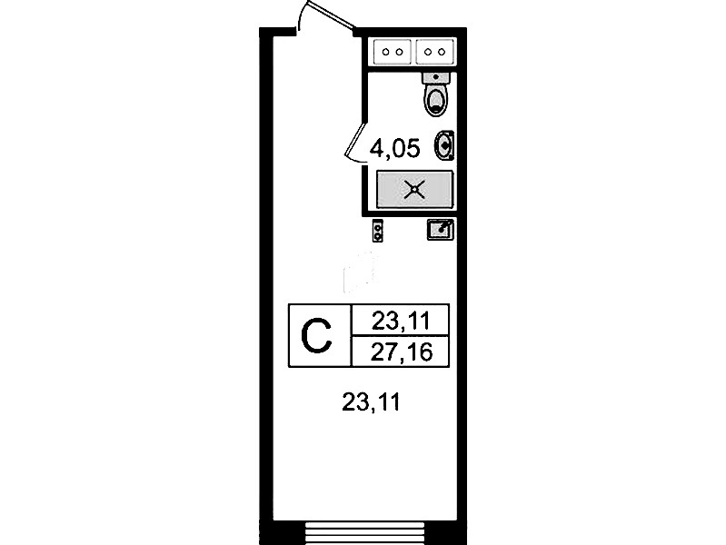 Квартира студия 27.16 м², 4/14 эт., Комплекс апартаментов «Ladozhsky Avenir»